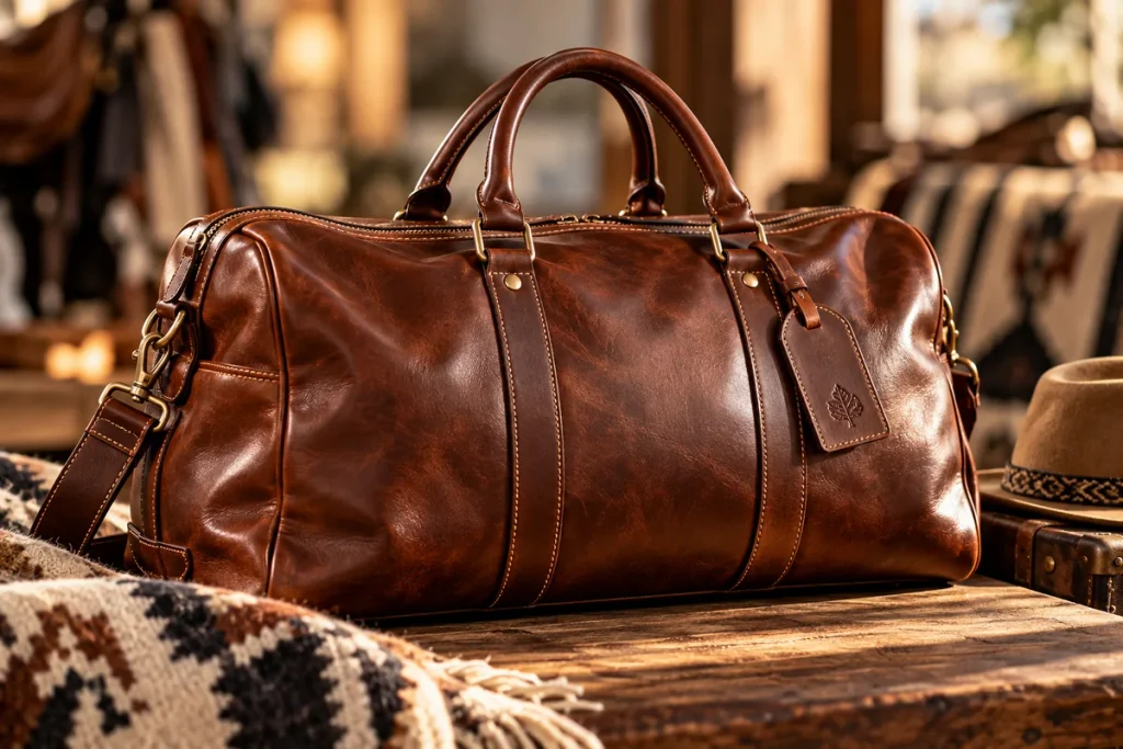 Argentine handcrafted leather travel bag made from premium brown leather