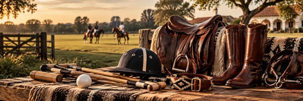 Argentine polo and equestrian products featuring leather saddles, riding boots, polo mallets and traditional horse tack