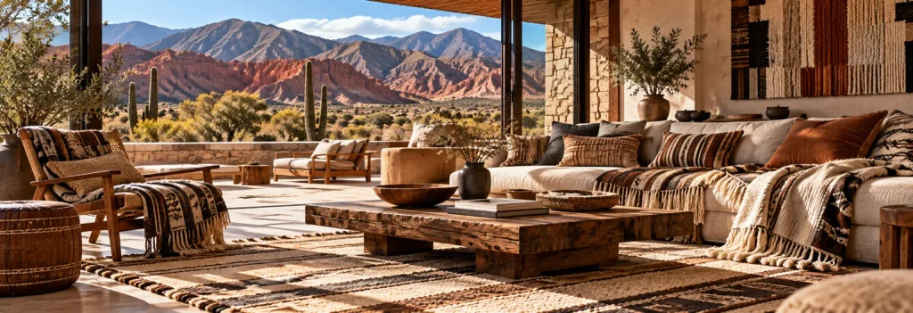 Argentine textiles and heritage collection featuring woven blankets, rugs, cushions and natural fibers