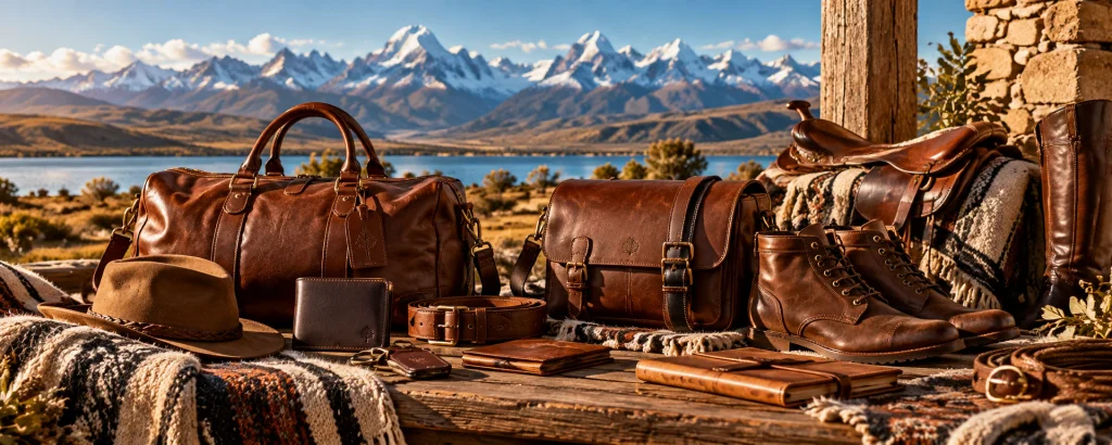 Argentine leather goods including travel bags, briefcases, boots, belts and equestrian leatherwork