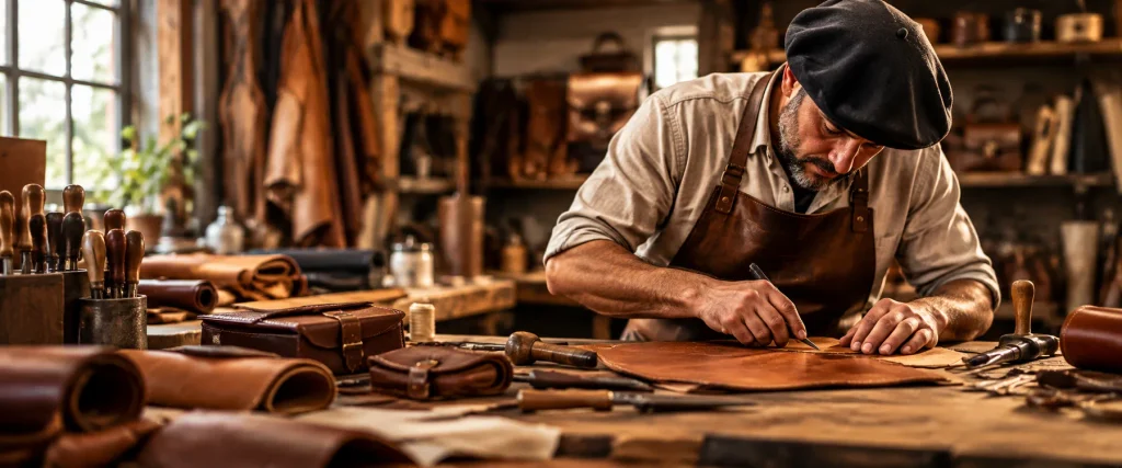 Argentine leather artisan working in his workshop
