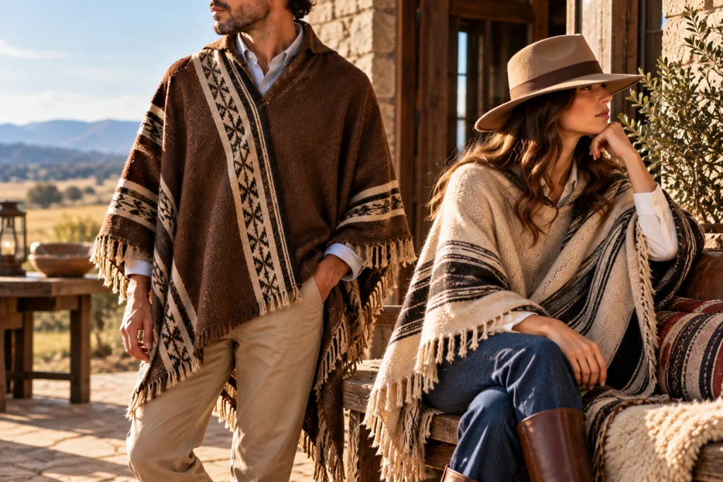 Argentine ponchos inspired by traditional textiles and contemporary design.