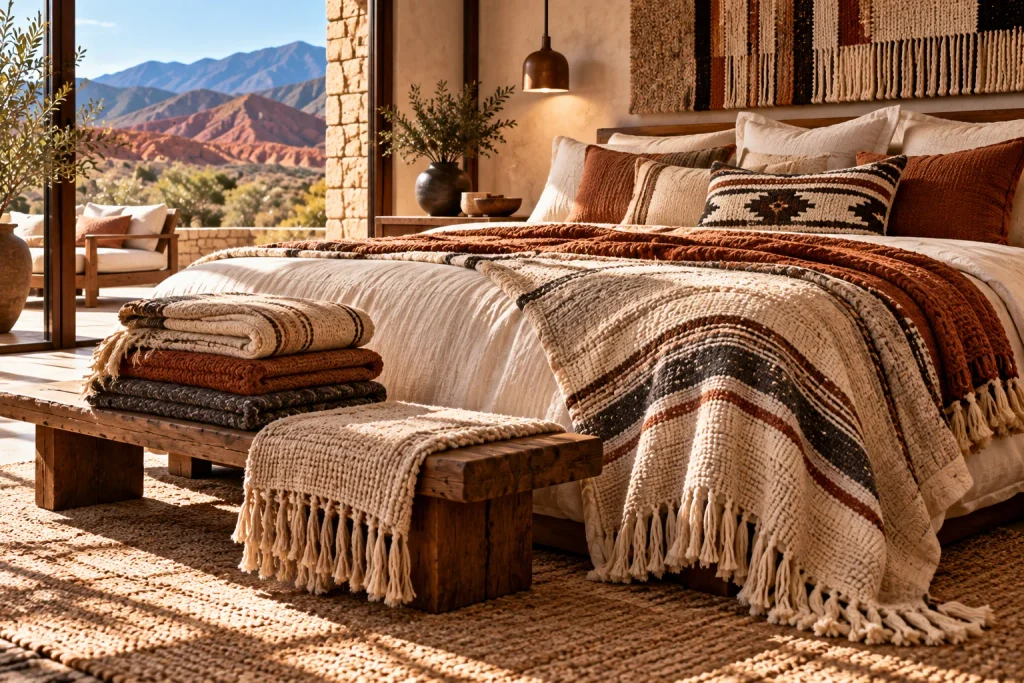Argentine bed throws and woven textiles crafted from wool and natural fibers.