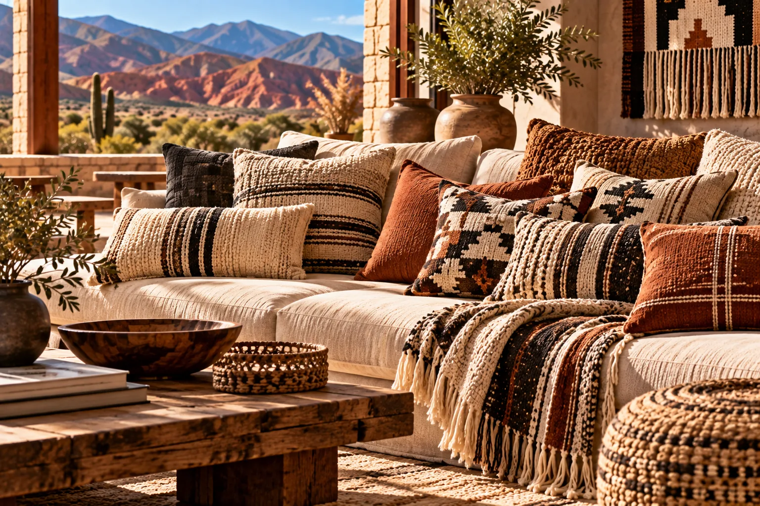 Argentine woven cushions and home textiles inspired by regional patterns and natural materials.