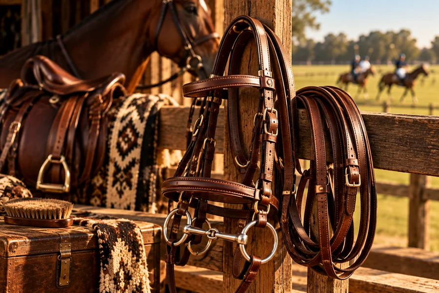 Argentine leather bridle and reins handcrafted for horses and equestrian riding.
