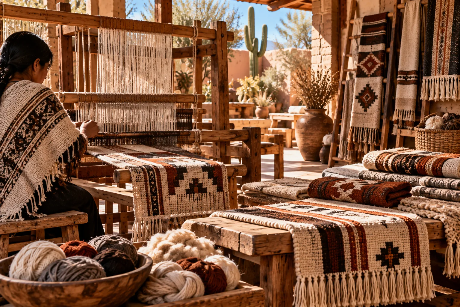 Traditional Argentine woven textiles handcrafted on looms using regional patterns and natural fibers.