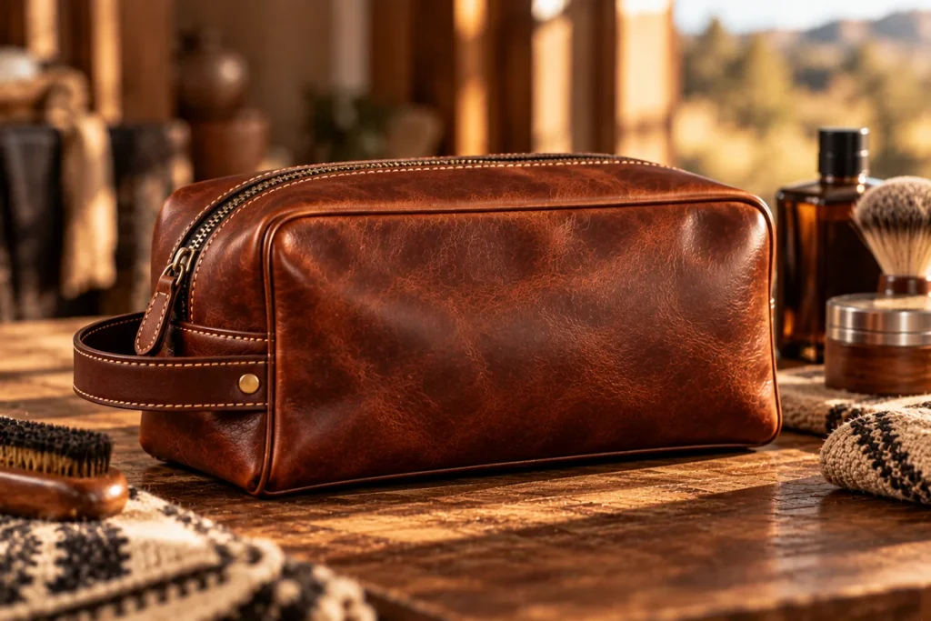 Argentine leather toiletry bag handcrafted for travel and everyday use