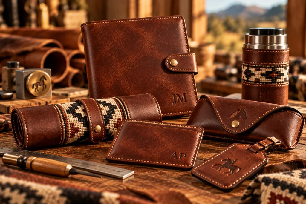 Custom Argentine leather goods including wallets, accessories and personalized leather products